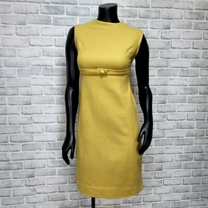 Mini abito vintage anni 60 donna XS giallo senape misto lana mod ALine Shift - Foto 1 di 9