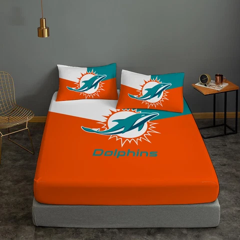 Miami Dolphins Bedding Set 3PCS Fitted Sheet Mattress Cover Pillowcase Fan Gifts Cover