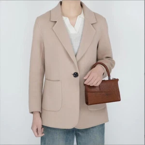 British Style Womens Cashmere One Button Coat 100% Wool Overcoat Lapel Collar sz - Picture 1 of 30