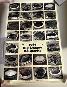 Vtg 1986 Baseball Ballparks Big League Poster Nat’l & American League 28"×18" - Picture 1 of 6