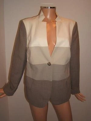 Chaqueta Blazer Mujer AKRIS 14 Lujo Colorblock Beige Crema Lana Diseñador Foto 1 de 4