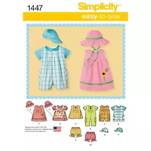 SIMPLICITY 1447 ROMPER DRESS TOP PANTIES HATS Child's Sewing Pattern Sizes XXS-L - Picture 1 of 5