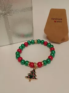 Festive, Multicolored, Novelty, Handmade Beaded Christmas Charm Bracelets - Picture 1 of 1
