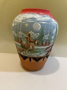 Jarrón de cerámica Lakota Sioux de 12” menos de 98 Lakota-nativo pintado a mano-extremadamente raro - Imagen 1 de 7