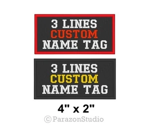 Custom Embroidered Name Tag Sew on Patch Rocker Biker Badge 3 Lines 4" x 2" (B) - Picture 1 of 11
