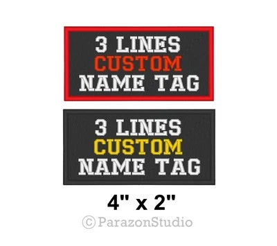 Custom Embroidered Name Tag Sew on Patch Rocker Biker Badge 3 Lines 4" x 2" (B) - Image 1 of 4