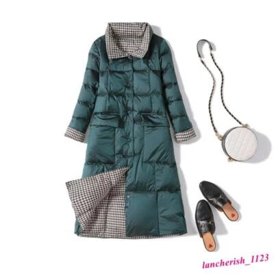 Abrigo largo acolchado reversible de algodón para mujer Parka Abrigo rejilla Moda Elegante Foto 1 de 4