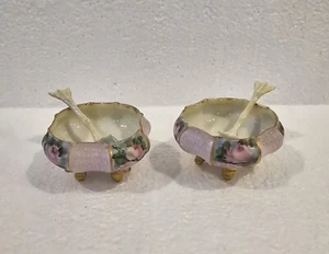 Antique T & V LIMOGES FRANCE Set Of 2 Open Salt Cellars with Spoons RARE - Picture 1 of 13