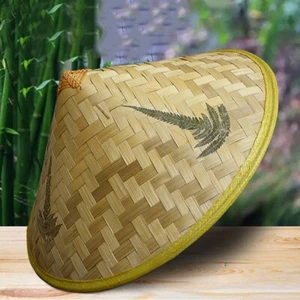 Cappello Cinese Tradizionale in Rattan di Bambù Fatto a Mano Cono Parasole Pesca - Foto 1 di 8