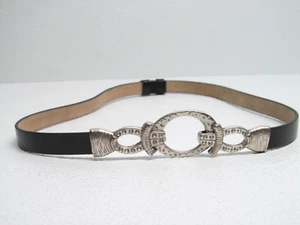 Chico's Belt Black Leather Silver Tone Buckle Rhinestones Women's size S/M - Picture 1 of 9