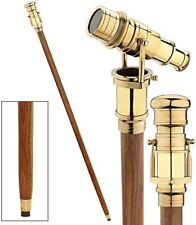 Victorian Walking Cane with Telescope Brass Handle Foldable Nautical Wooden