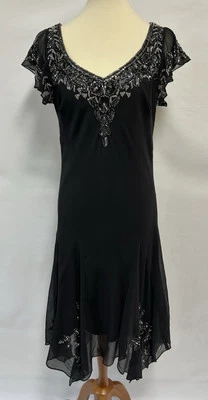 Vestido de fiesta vintage Jkara 12 negro con cuentas de gasa manga corta Godets Fairy Y2K Foto 1 de 4