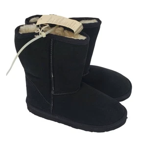 Realm Size Youth 3 Suede Australian Merino Wool Short Boots Unisex Black New - Picture 1 of 8