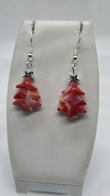  Murano Glass Christmas Tree w Stamped 925 wire Dangle Earrings. Style # 5 - Image 1 of 4
