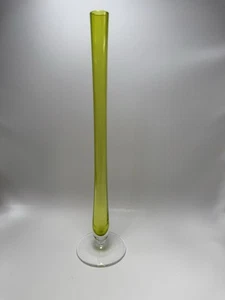 Tall Thin Stem Vase Yellow Footed glass - Picture 1 of 5