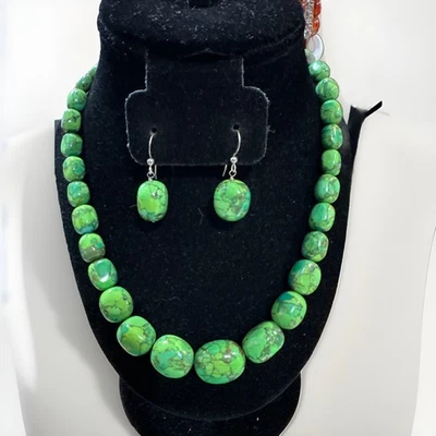 Jay King Mine Finds Green Turquoise Gemstone Bead Necklace Earrings Set - Image 1 of 4