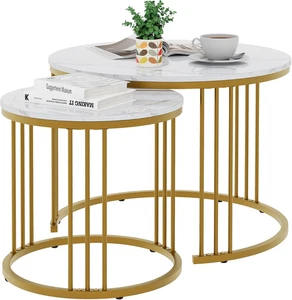 Coffee Table Faux Marble Nesting Table for Small Place 2 Sets Modern Furniture L - Picture 1 of 7