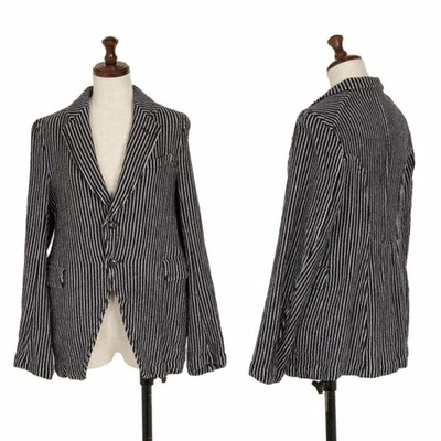 Chaqueta corta a rayas de lana Comme Des Garcons usada azul marino blanco Ss Foto 1 de 4