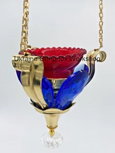 Church Lampada Hanging Orthodox Blue Crystal Vigil Lamp for 3 Chains 4.92" - Picture 1 of 6