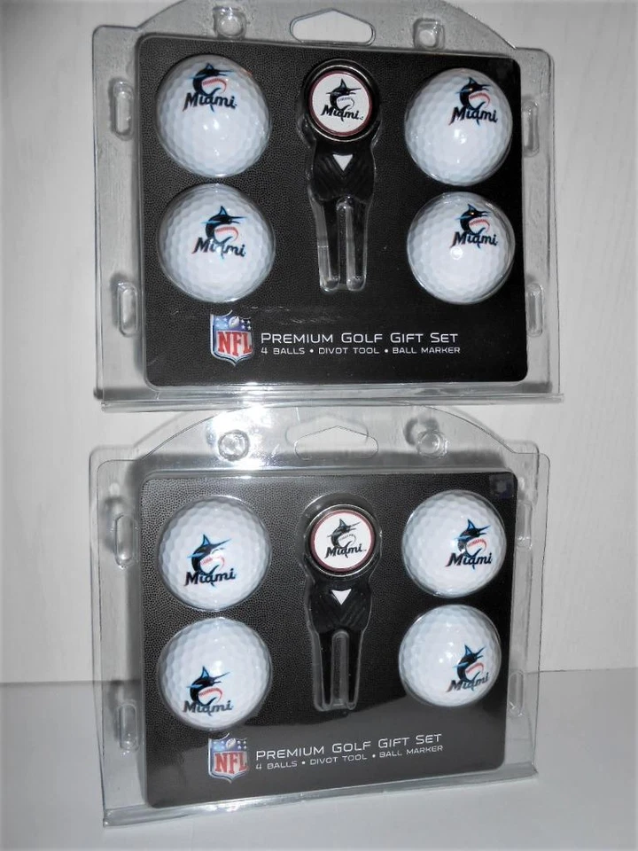 SALE! 2 New Miami Marlins Golf Ball Set 8 Balls 2 Divot Tools  Ball Markers fr - Image 1 of 1