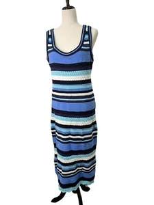 NEW Haute Hippie Blue Striped Knit Crochet Maxi Dress Women’s Sz XL - Picture 1 of 19