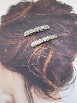 2 1/4 inch Triple Row PAIR Aurora Borealis Austrian Crystal Wedding Barrettes - Image 1 of 4