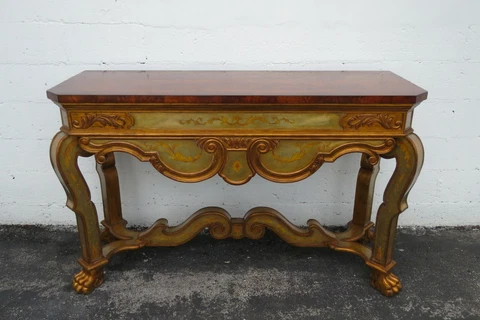 French Carved Claw Feet Hand Painted Library Console Long Table 2297 Cover