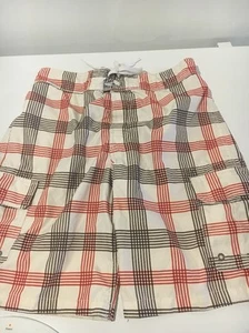 Men's Merona Target Medium Swim Trunks Plaid White Orange Brown GUC - Bild 1 von 11