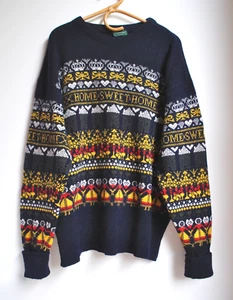 Vintage COUNTRY ROAD "Home Sweet Home" Sweater Jumper Pure New Wool - Size L - Picture 1 of 4