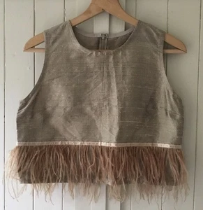 Vintage Gold und Federn handgefertigt Crop Top ärmellos 8/10 - Bild 1 von 4