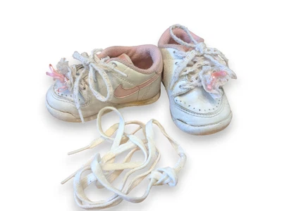 Vintage 90s Nike Infant Sneaker Shoes White Pink Lace Baby Girls Size 2 - Image 1 of 4