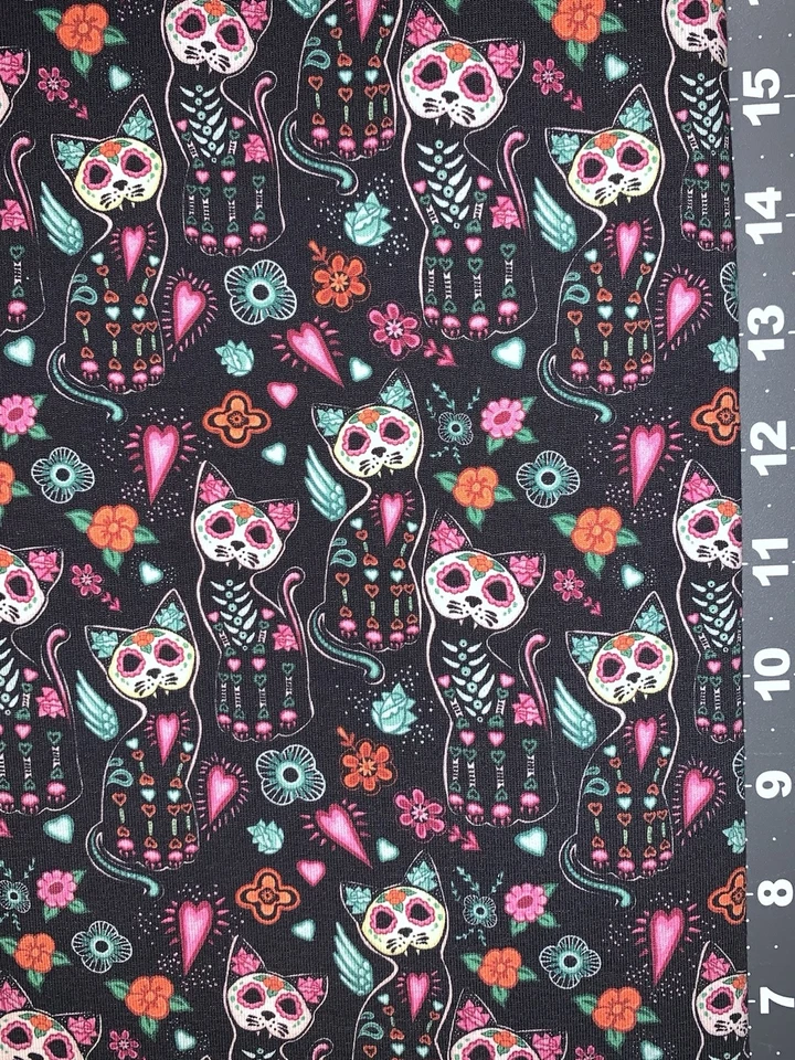 Halloween Skeleton Muertos Cat Custom Fabric Fat Quarter 18”x28” Cotton Spandex - Image 1 of 1