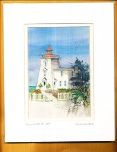 LOU McMURRAY WATERCOLOR PRINT SIGNED LIGHTHOUSE BLOCKHOUSE LT, ONT - Picture 1 of 1