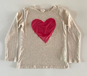 Crewcuts Kids Long Sleeve Heathed Oatmeal Tee Pink Velvet Heart Size 6-7 - Picture 1 of 3