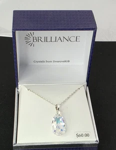 Brillante versilberte Halskette mit Swarovski Kristall Anhänger 18" + Verlängerung Neu mit Etikett - Bild 1 von 6