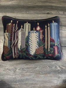 Vintage Weihnachten Urlaub Gobelin Kissen Kerzen rechteckig metallic 15x11 - Bild 1 von 4