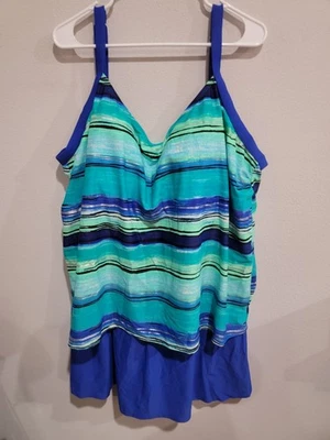 Traje de baño de una pieza Catherines para mujer Vestido de baño Traje de baño Talla 30W Azul Verde Foto 1 de 4