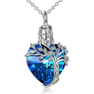Heart Tree of Life Urn Necklace for Ashes Silver Cremation Jewelry - Picture 1 of 8