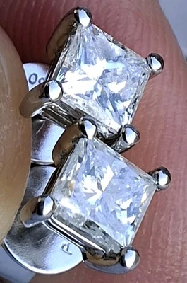 Platinum 0.90Ct Princess Cut H Colour Natural Diamond Earrings Pair Stud Boxed - Image 1 of 4