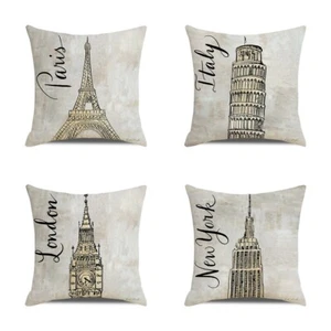 London Paris Italy New York Pillow Cover Historical Famous Landmark Cushion Case - Picture 1 of 9