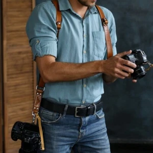 100% Leather Camera Harness Holder Belt For Photographers In Brown Color - Zdjęcie 1 z 4