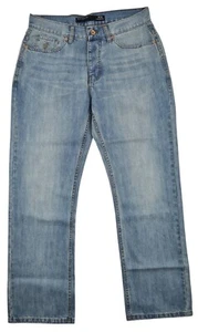 Pantalones de mezclilla para hombre Rocawear de diseñador calce suelto lavado a la piedra azul doble R en relieve - Imagen 1 de 2