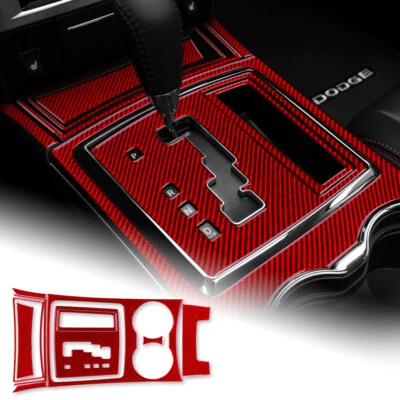 Pegatina de cubierta de panel de cambio de marchas roja de fibra de carbono para Dodge Magnum Charger 08-2010 Foto 1 de 4