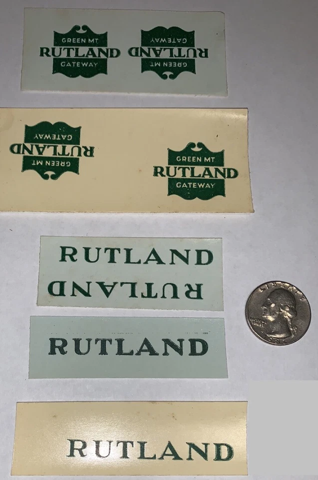 UNBRANDED O SCALE DECAL - RUTLAND / RUT ROADNAMES/HERALDS - GREEN - Image 1 of 1