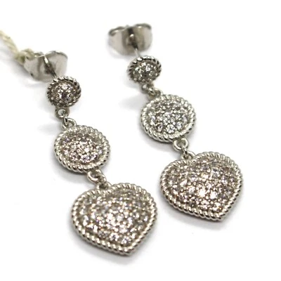 REBECCA BRONZE EARRINGS, PENDANT 32 MM, HEART, ZIRCONIA, B14OBB17, ITALY MADE - Image 1 of 3