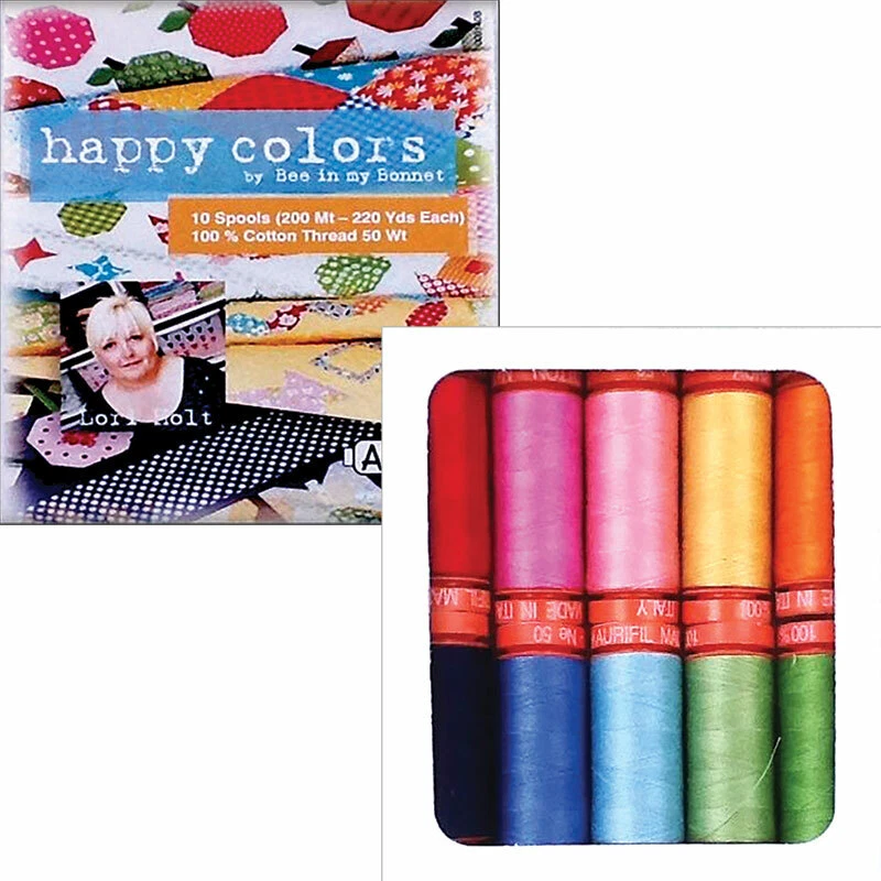 Moda AURIFIL THREAD 50wt HAPPY COLORS Lori Holt 10 SPOOLS 100% Cotton 220 Yds - Image 1 of 1