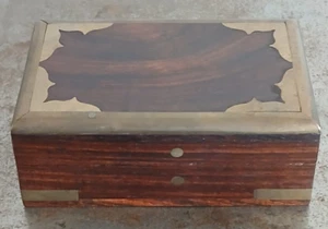 Wood And Brass Trinket Box From India 3.78"x2.5" Vintage - Picture 1 of 23