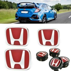 4PCS Red H Emblem Steering Front Rear Wheel Fit For CIVIC SEDAN SI 2016-21 NEW U - Picture 1 of 9