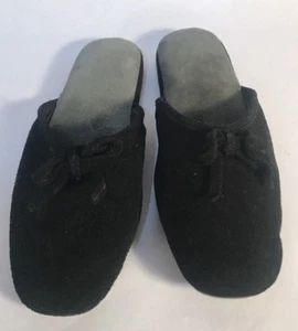 Garnet Hill Black Slippers Size 8 Leather Upper Slides Mules  - Picture 1 of 7
