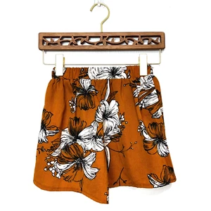 Floral Mustard Yellow Shorts Pull On Casual Elastic White/Gold Festival Boho S - Picture 1 of 4